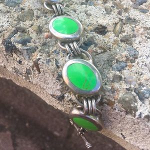 Gaspeite! Gaspeite! Gaspeite! Vintage Sterling Silver Gaspeite Link Bracelet!